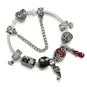 Disney Pandora Anime Red Enamel Spider-Man Charms Bracelet for Women | 18 cm